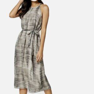 Eileen Fisher Limestone Silk Midi Halter Print Dress Size XS Missing Belt